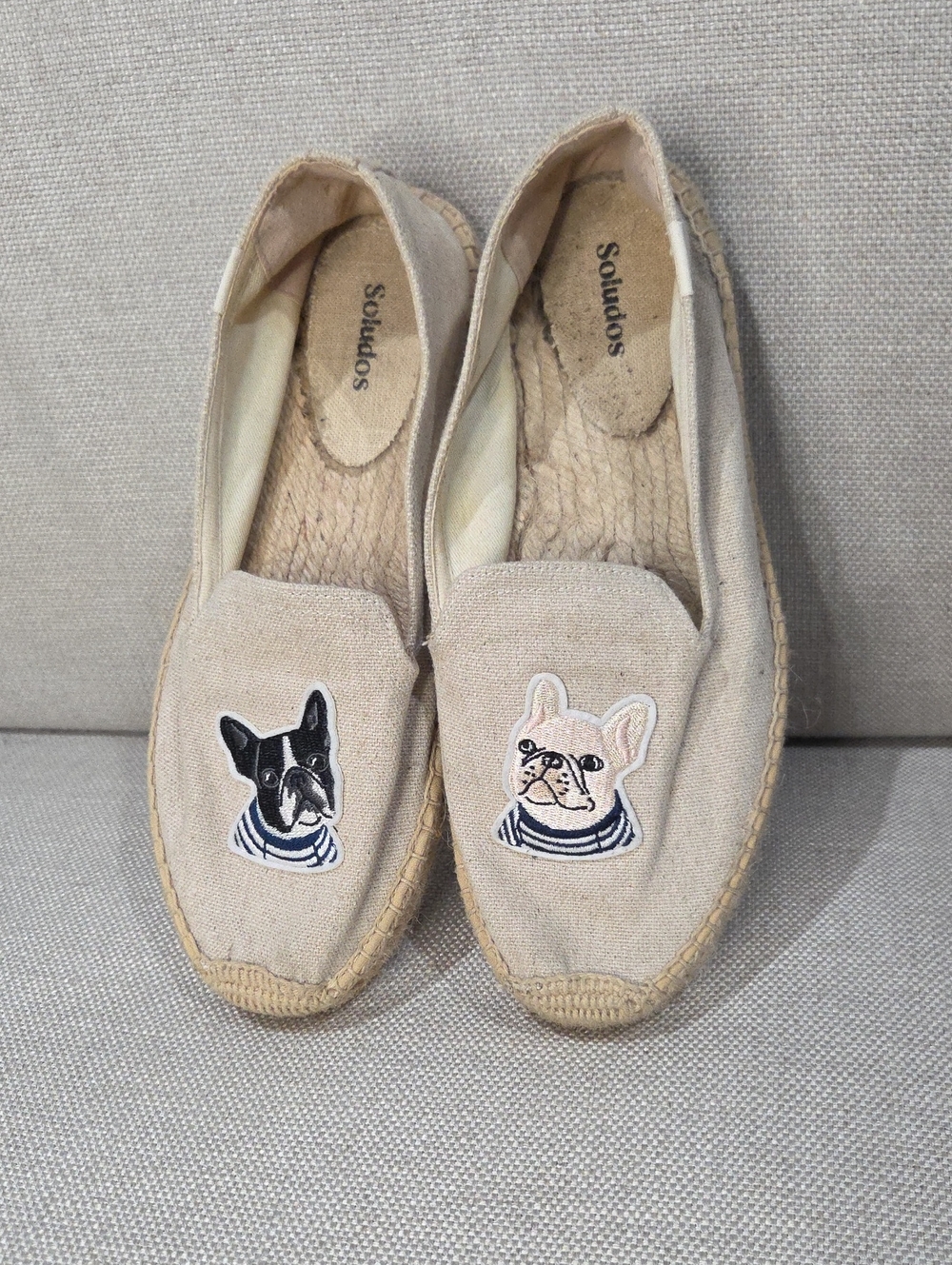 SOLUDOS Canvas Slip On Espadrilles Applique French Bull Dog  (Teddy & Gigi) Sz10